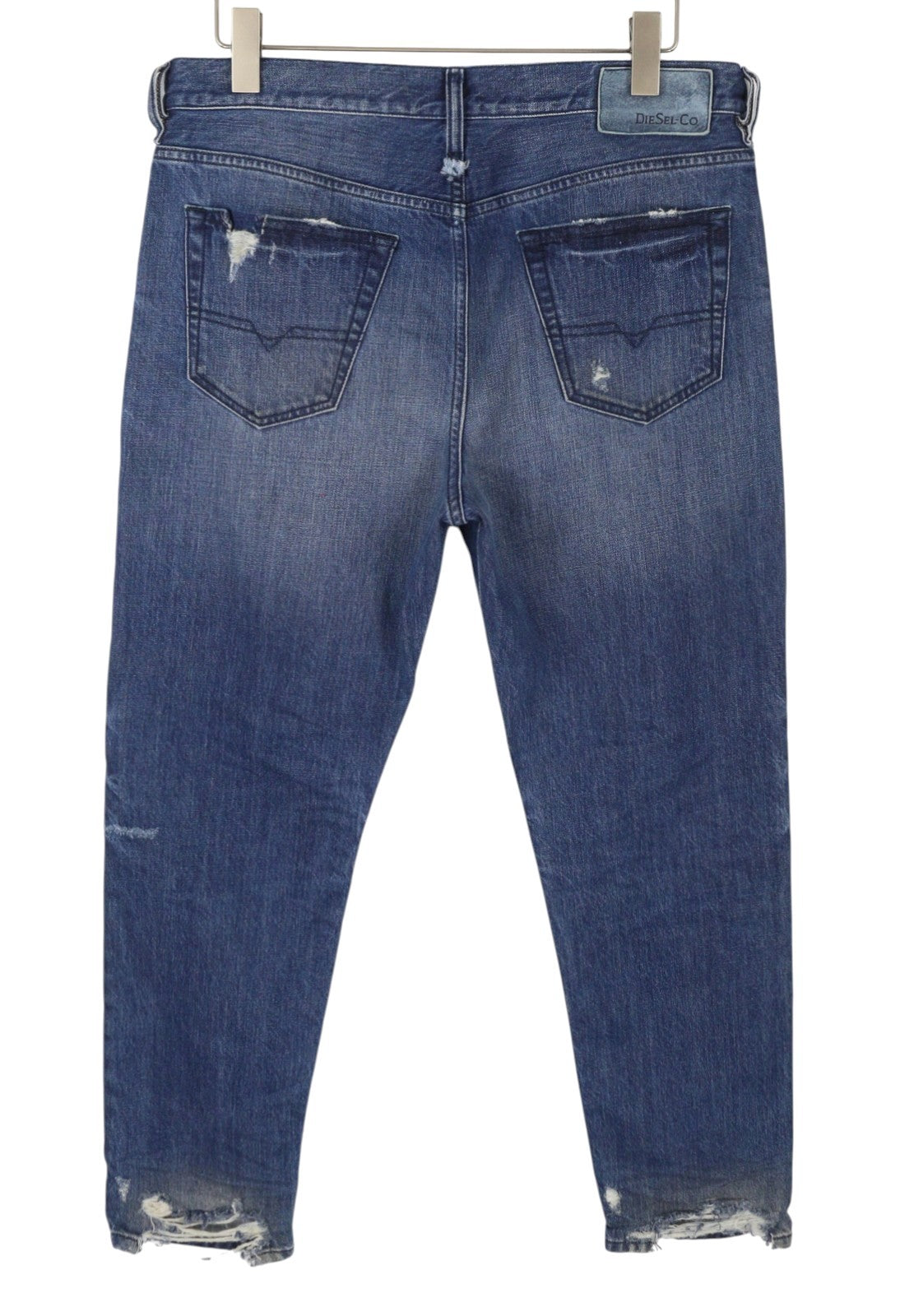 DIESEL Mharky 080AH Men's Jeans W34 Blue Faded Distress Cropped Denim