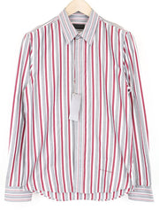 RICHMOND Men's Shirt 48 Red Grey Striped Long Sleeve Pure Cotton Smart Casual