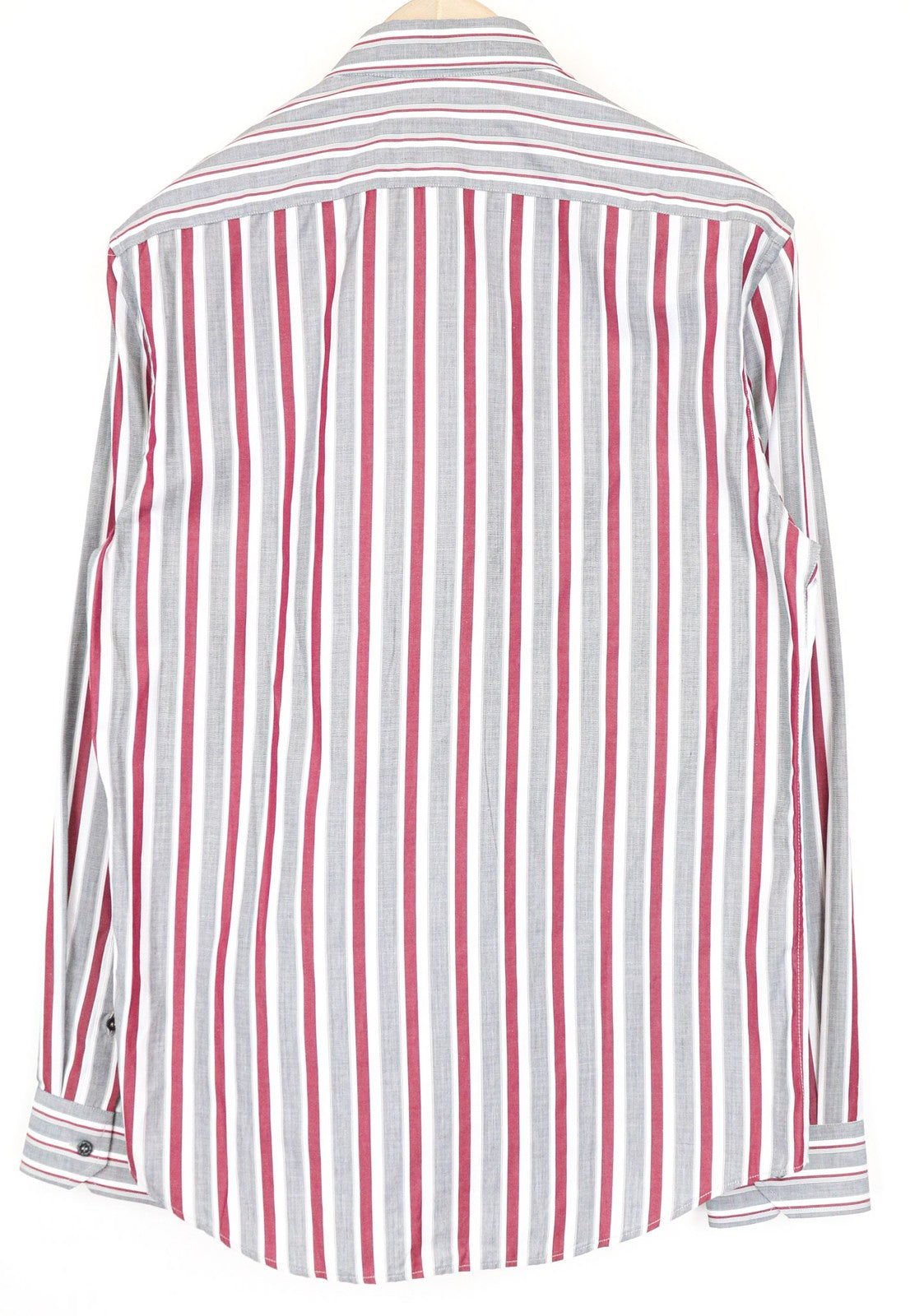 RICHMOND Men's Shirt 48 Red Grey Striped Long Sleeve Pure Cotton Smart Casual