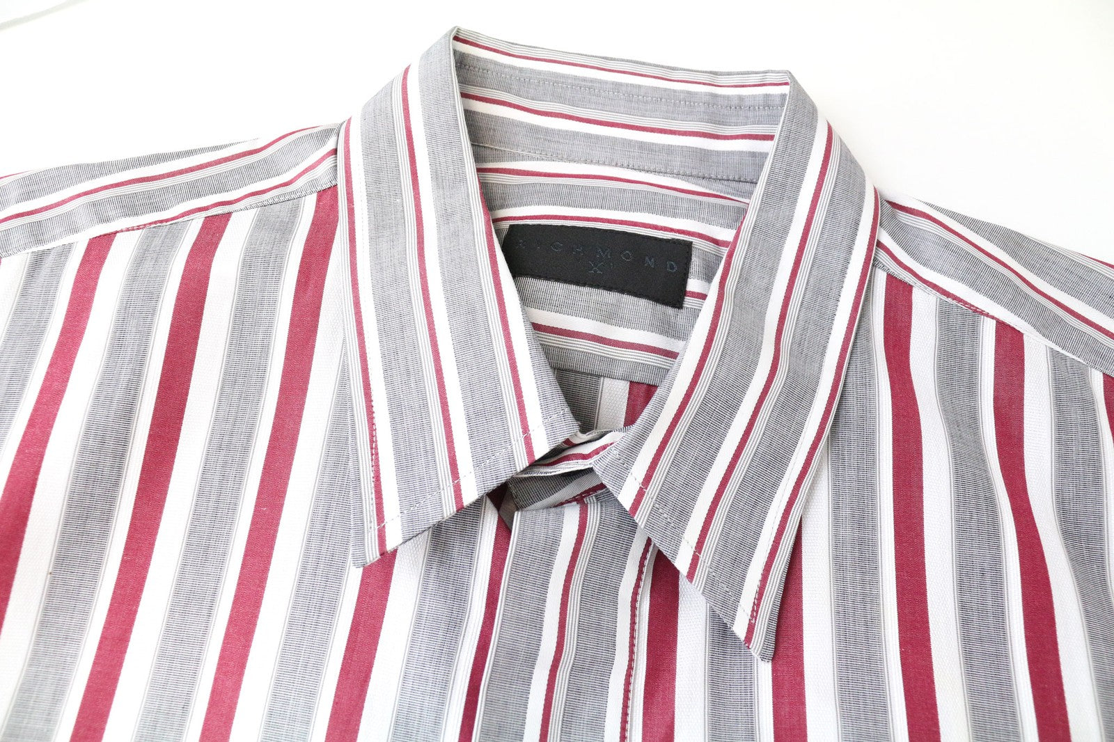 RICHMOND Men's Shirt 48 Red Grey Striped Long Sleeve Pure Cotton Smart Casual