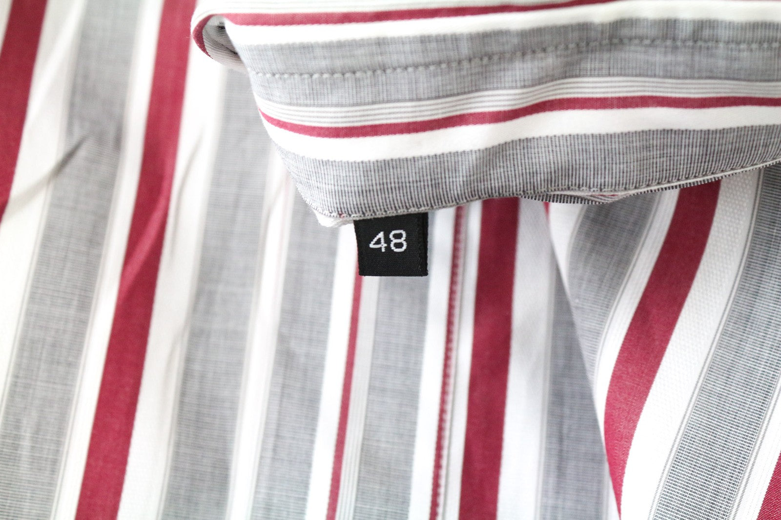 RICHMOND Men's Shirt 48 Red Grey Striped Long Sleeve Pure Cotton Smart Casual