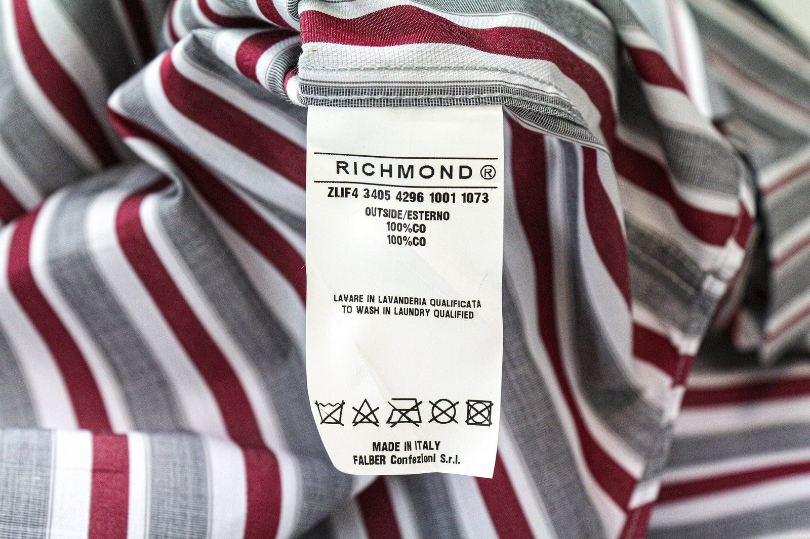 RICHMOND Men's Shirt 48 Red Grey Striped Long Sleeve Pure Cotton Smart Casual