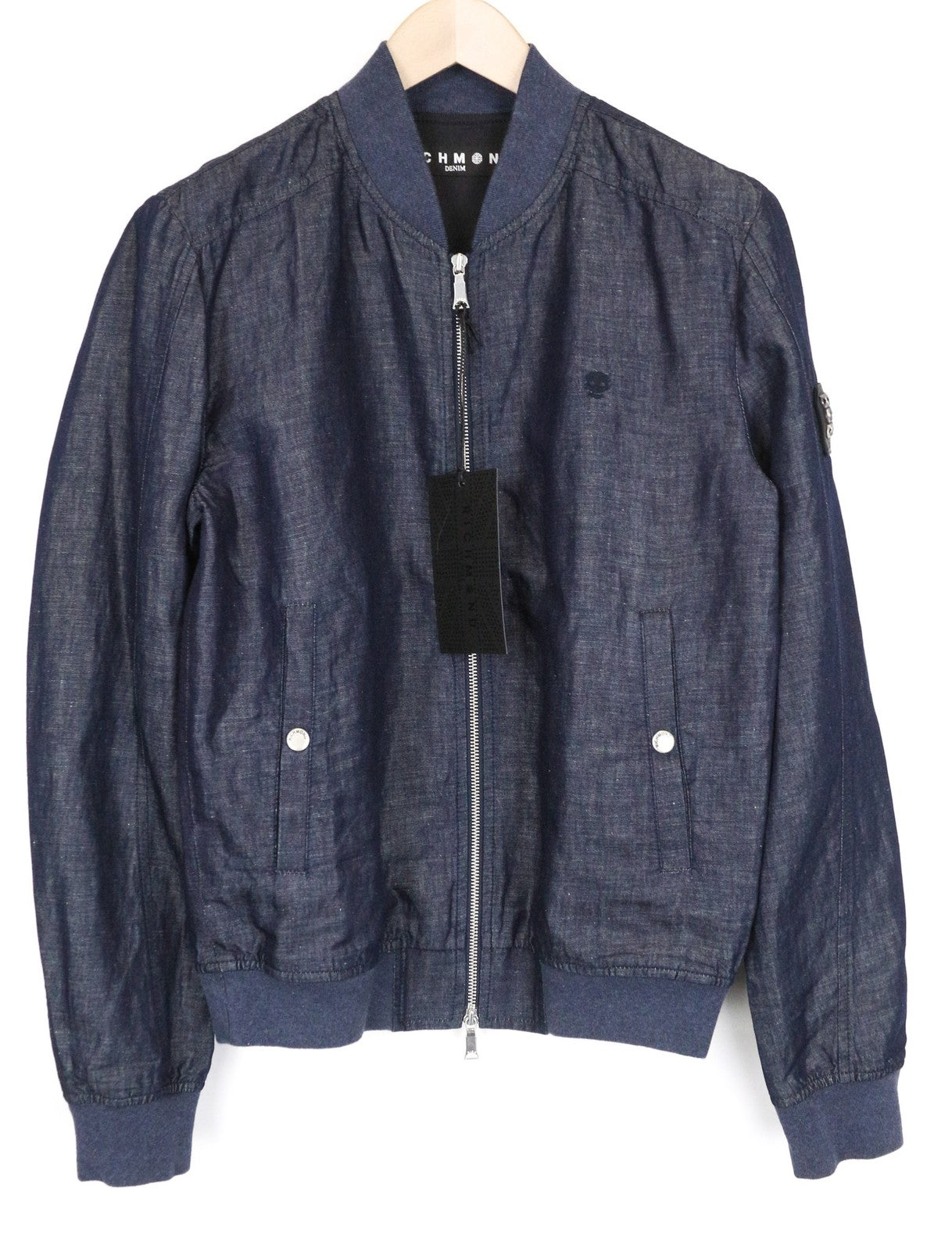 RICHMOND Men's Jacket 48 Blue Cotton Linen Bomber Lightweight Casual Style