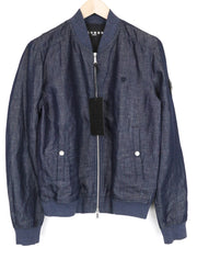 RICHMOND Men's Jacket 48 Blue Cotton Linen Bomber Lightweight Casual Style