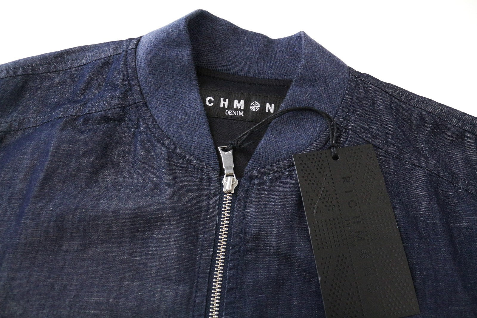 RICHMOND Men's Jacket 48 Blue Cotton Linen Bomber Lightweight Casual Style