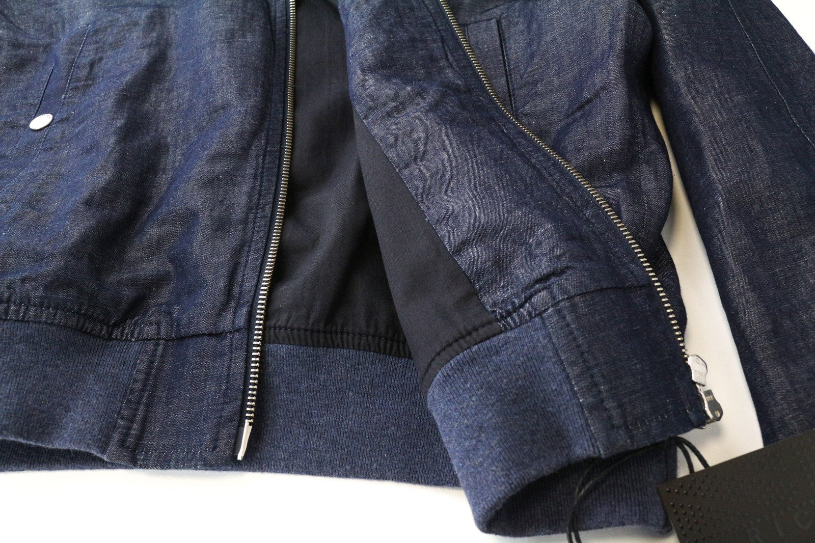 RICHMOND Men's Jacket 48 Blue Cotton Linen Bomber Lightweight Casual Style