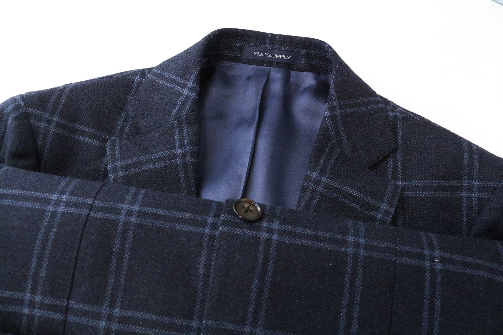 SUITSUPPLY Havana Men's Blazer UK34R Slim Blue Checked Pure Wool Lined