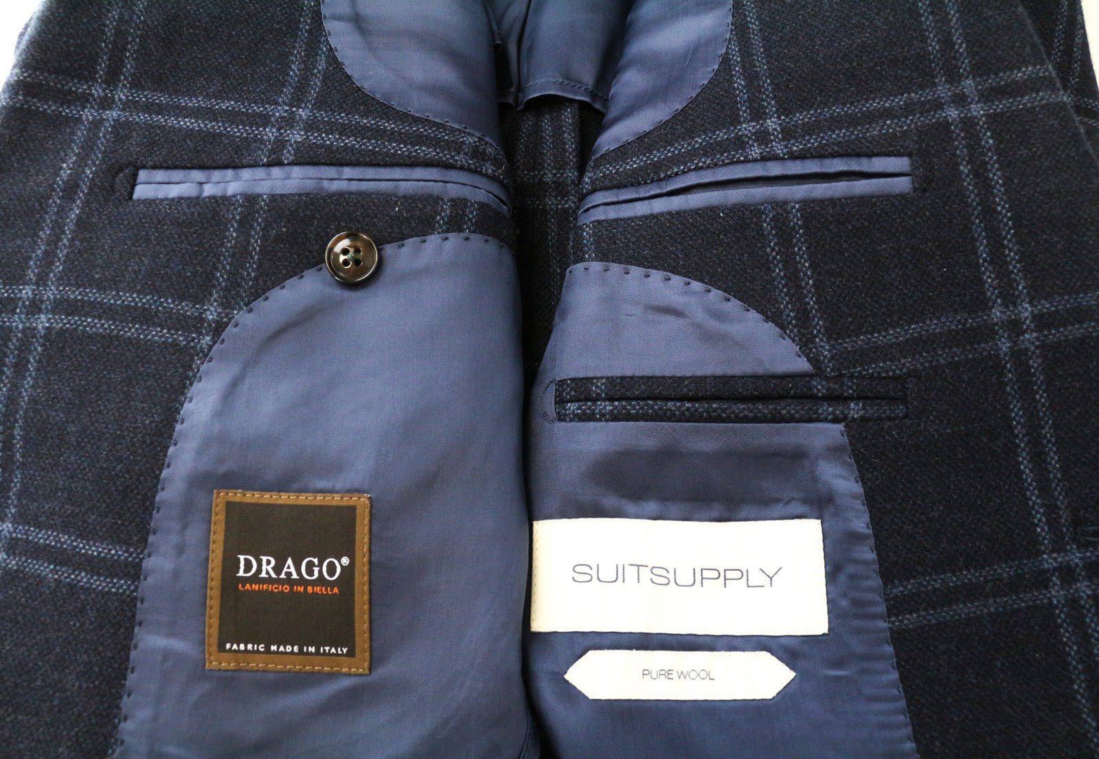 SUITSUPPLY Havana Men's Blazer UK34R Slim Blue Checked Pure Wool Lined