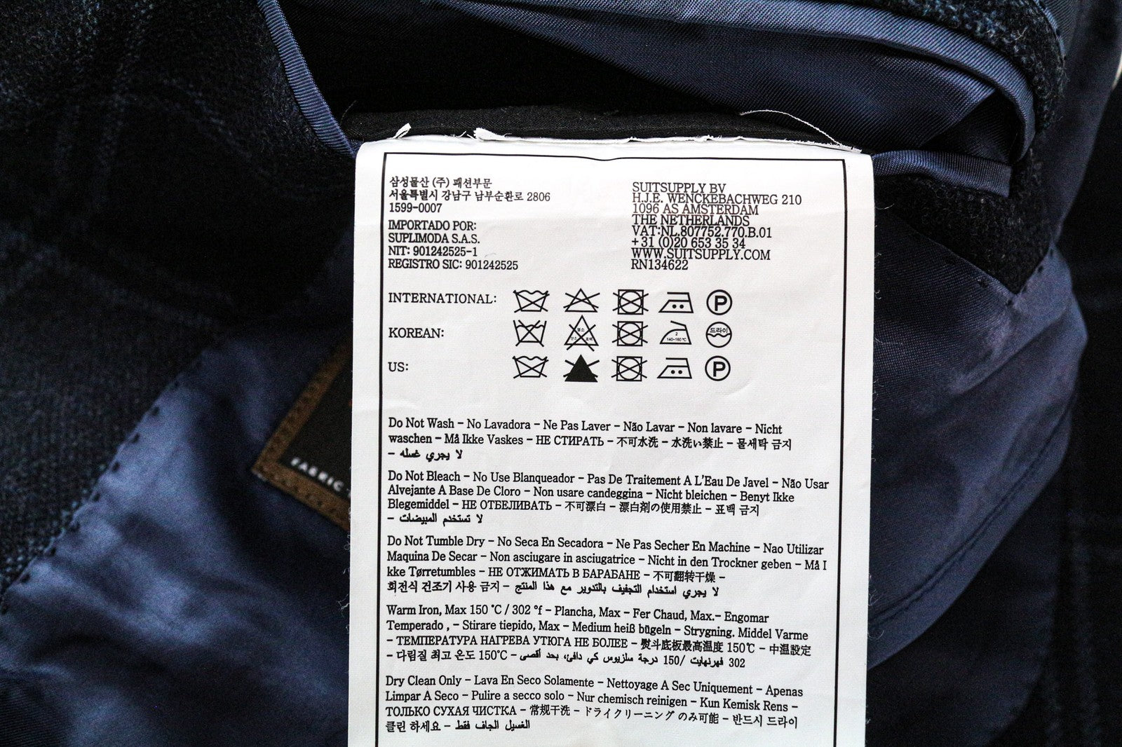 SUITSUPPLY Havana Men's Blazer UK34R Slim Blue Checked Pure Wool Lined