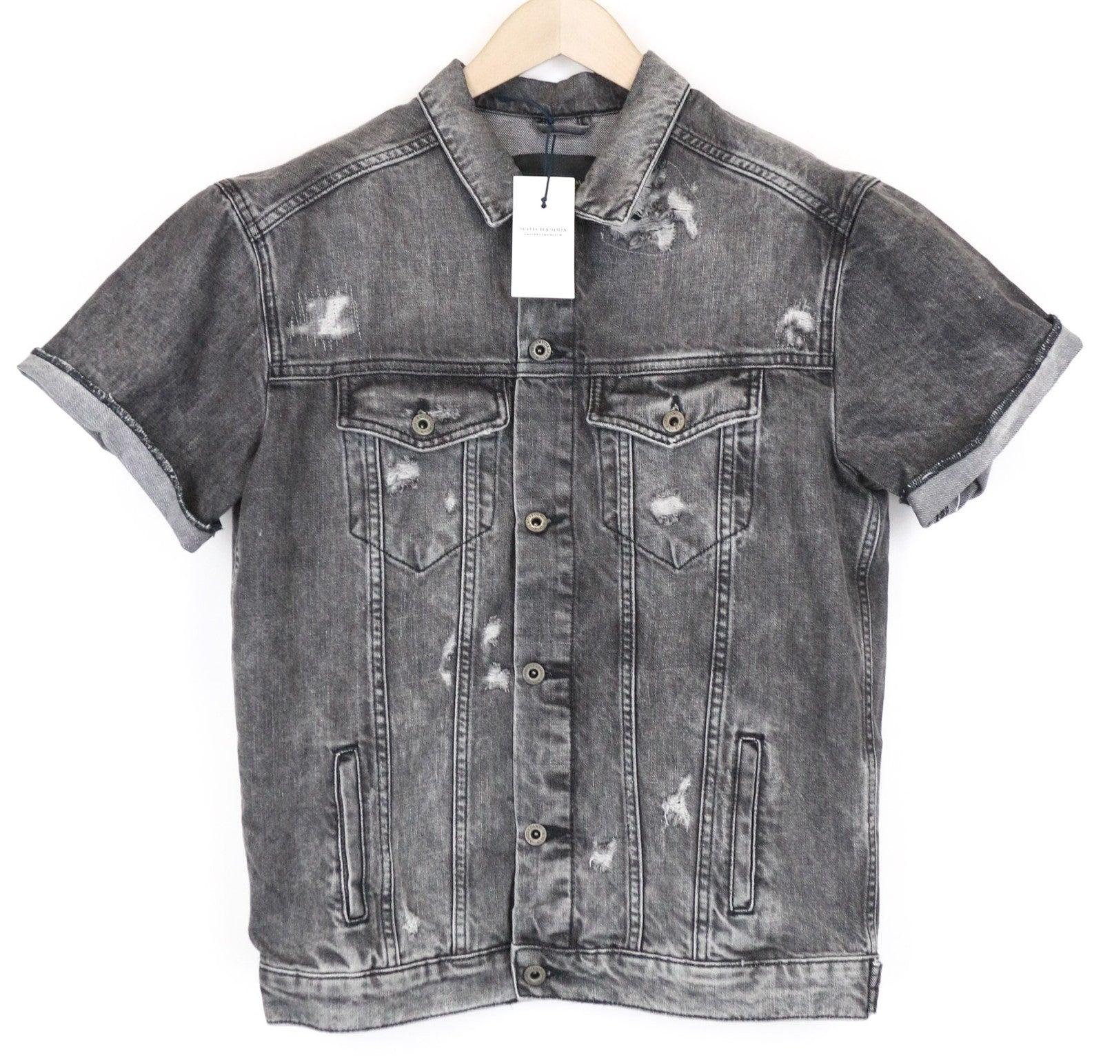 SCOTCH & SODA Ams Blauw Women's Shirt S Grey Denim Washed Cotton Short Sleeve