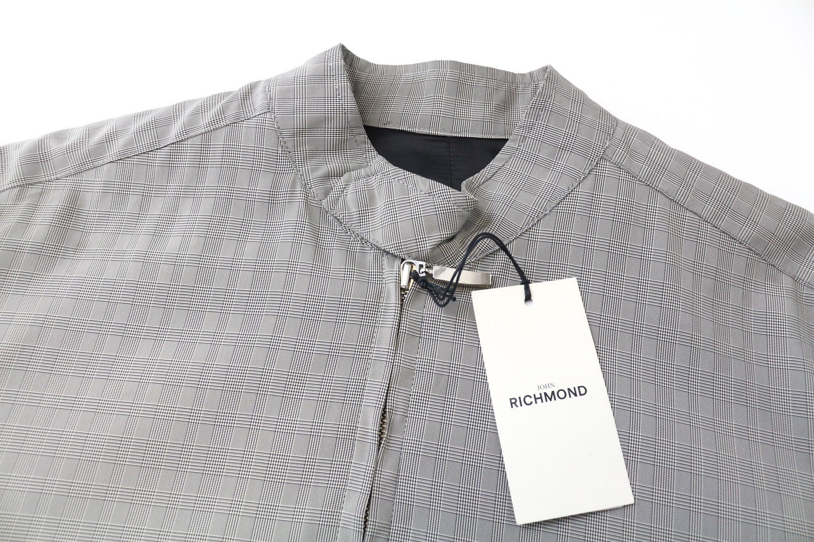 JOHN RICHMOND Men's Jacket UK18 Grey Checked Pattern Zip Long Sleeve Lightweight