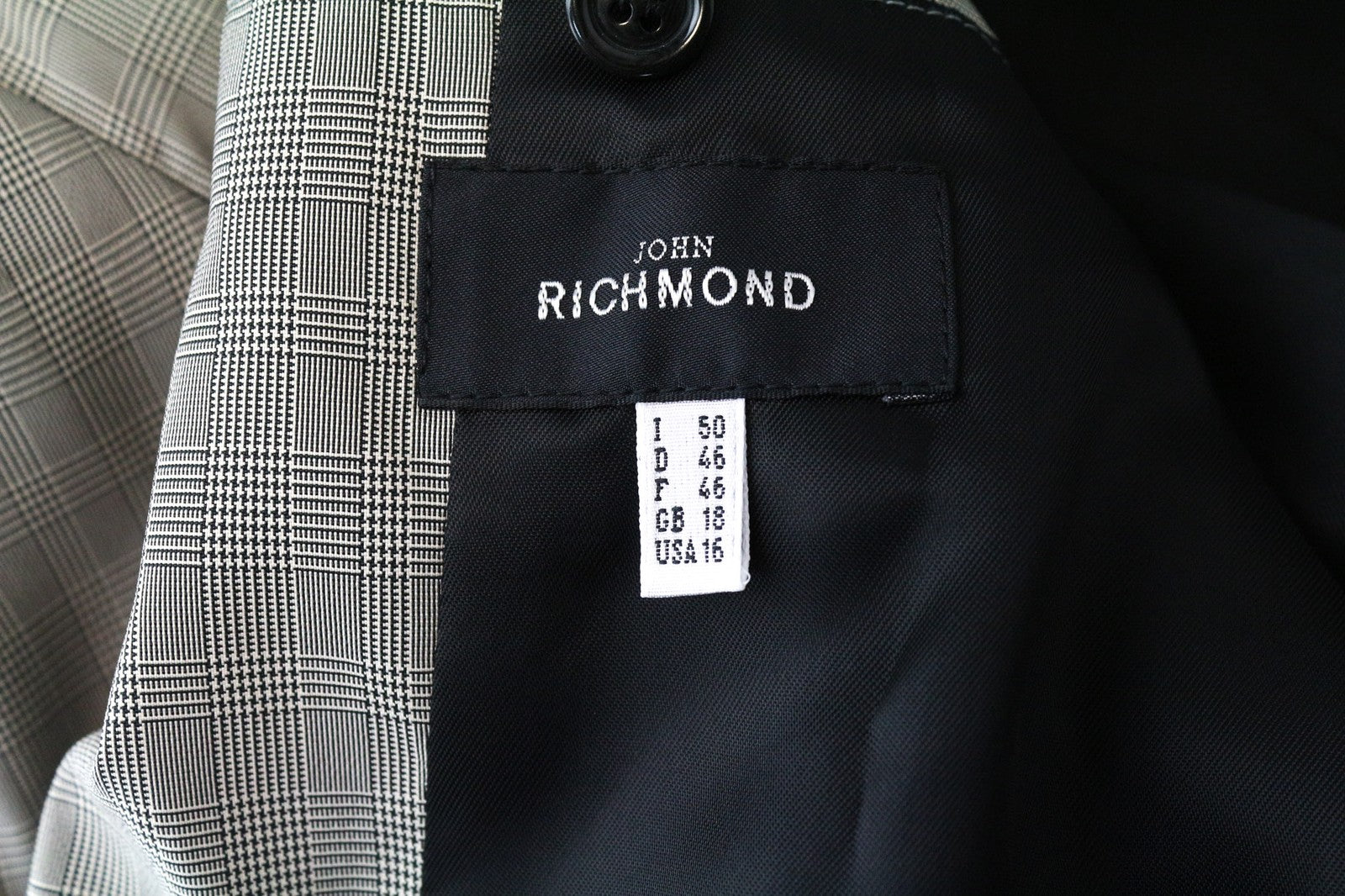 JOHN RICHMOND Men's Jacket UK18 Grey Checked Pattern Zip Long Sleeve Lightweight