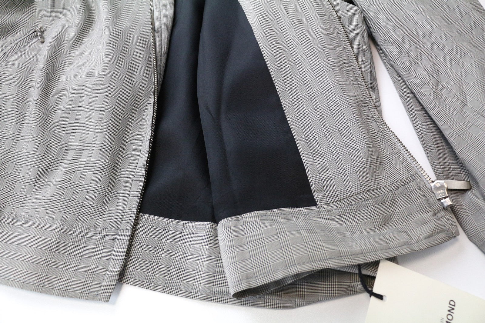 JOHN RICHMOND Men's Jacket UK18 Grey Checked Pattern Zip Long Sleeve Lightweight