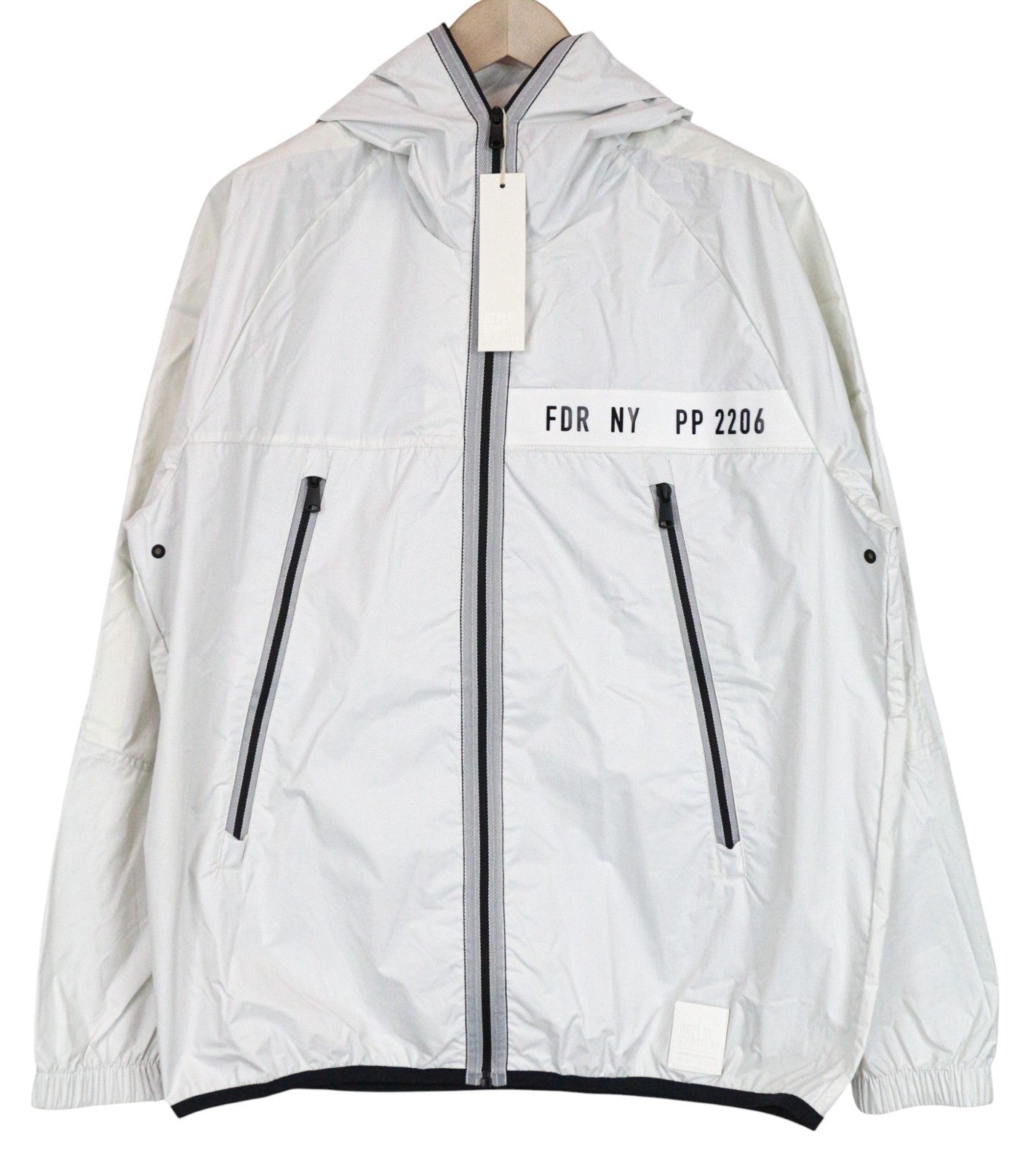 REPLAY Men's Jacket L Light Grey Hooded Zipped Reflective Lightweight Unlined