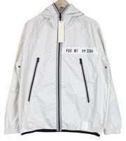 REPLAY Men's Jacket L Light Grey Hooded Zipped Reflective Lightweight Unlined