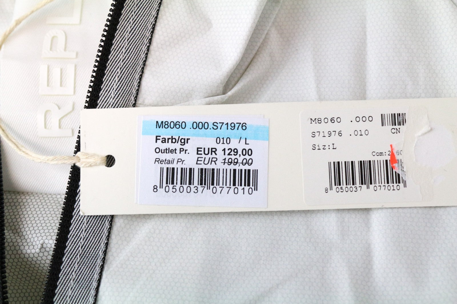 REPLAY Men's Jacket L Light Grey Hooded Zipped Reflective Lightweight Unlined