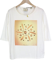 MAISON SCOTCH Women's T-Shirt S Off-White Pullover Short Sleeve Cotton Logo