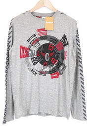 DESIGUAL Bitrio Men's T-Shirt S Grey Cotton Blend Pullover Logo Long Sleeved