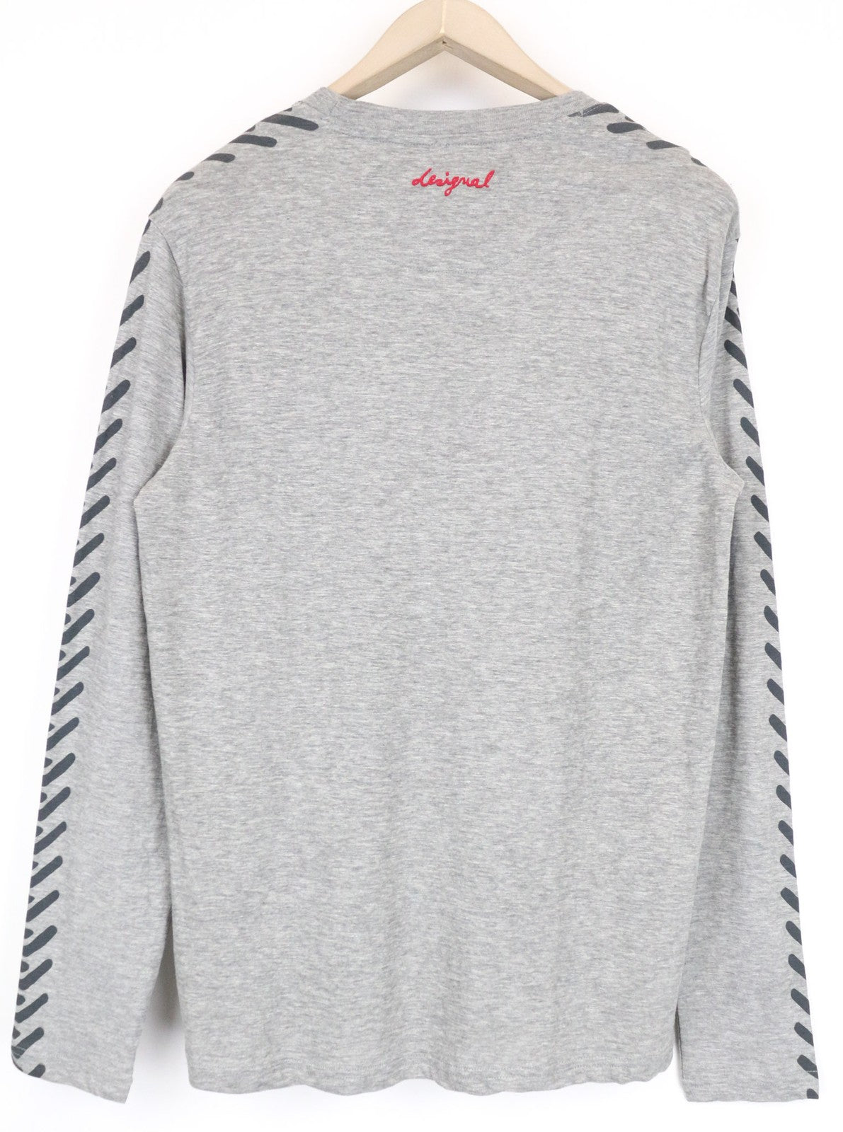 DESIGUAL Bitrio Men's T-Shirt S Grey Cotton Blend Pullover Logo Long Sleeved