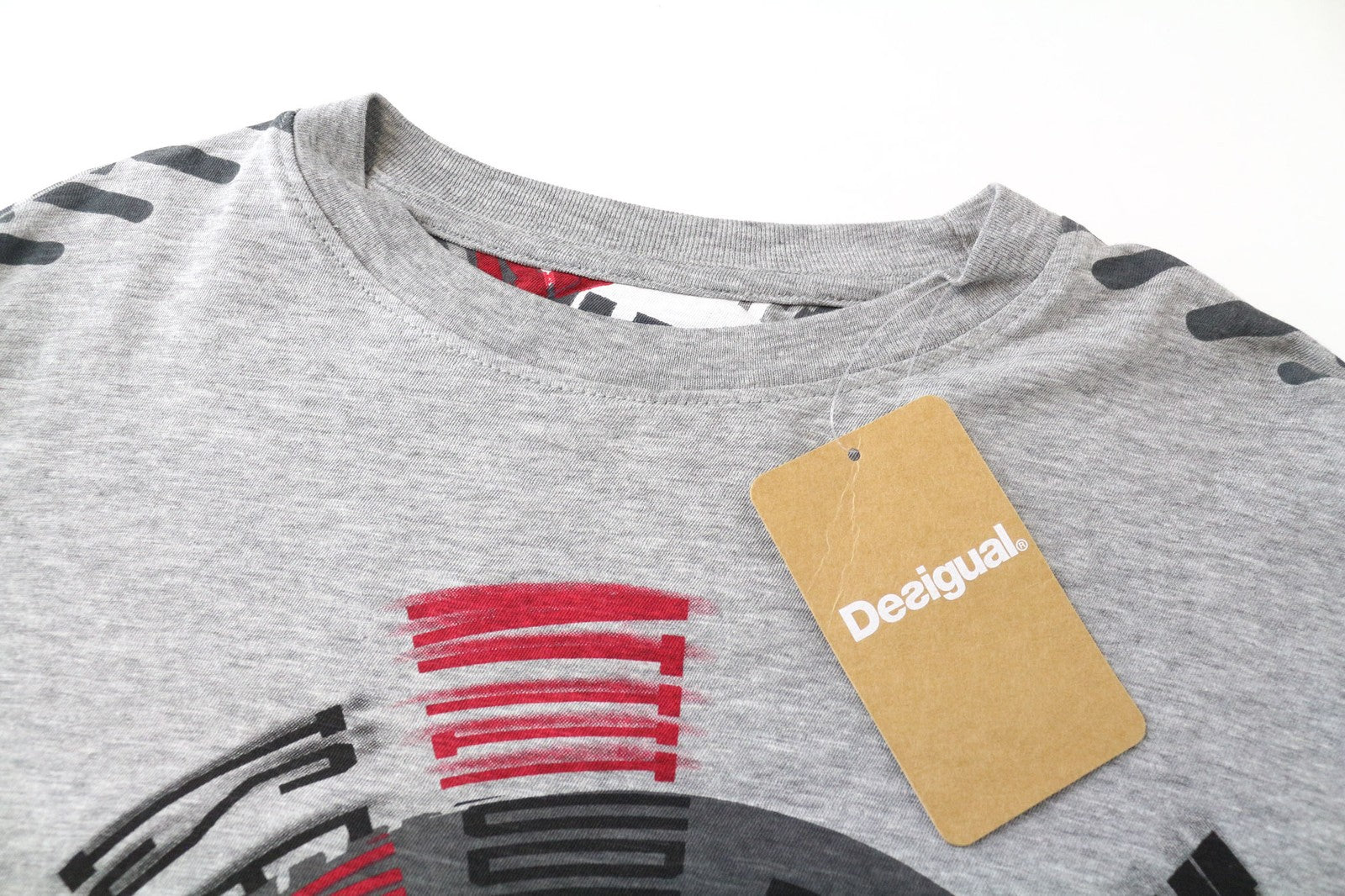 DESIGUAL Bitrio Men's T-Shirt S Grey Cotton Blend Pullover Logo Long Sleeved