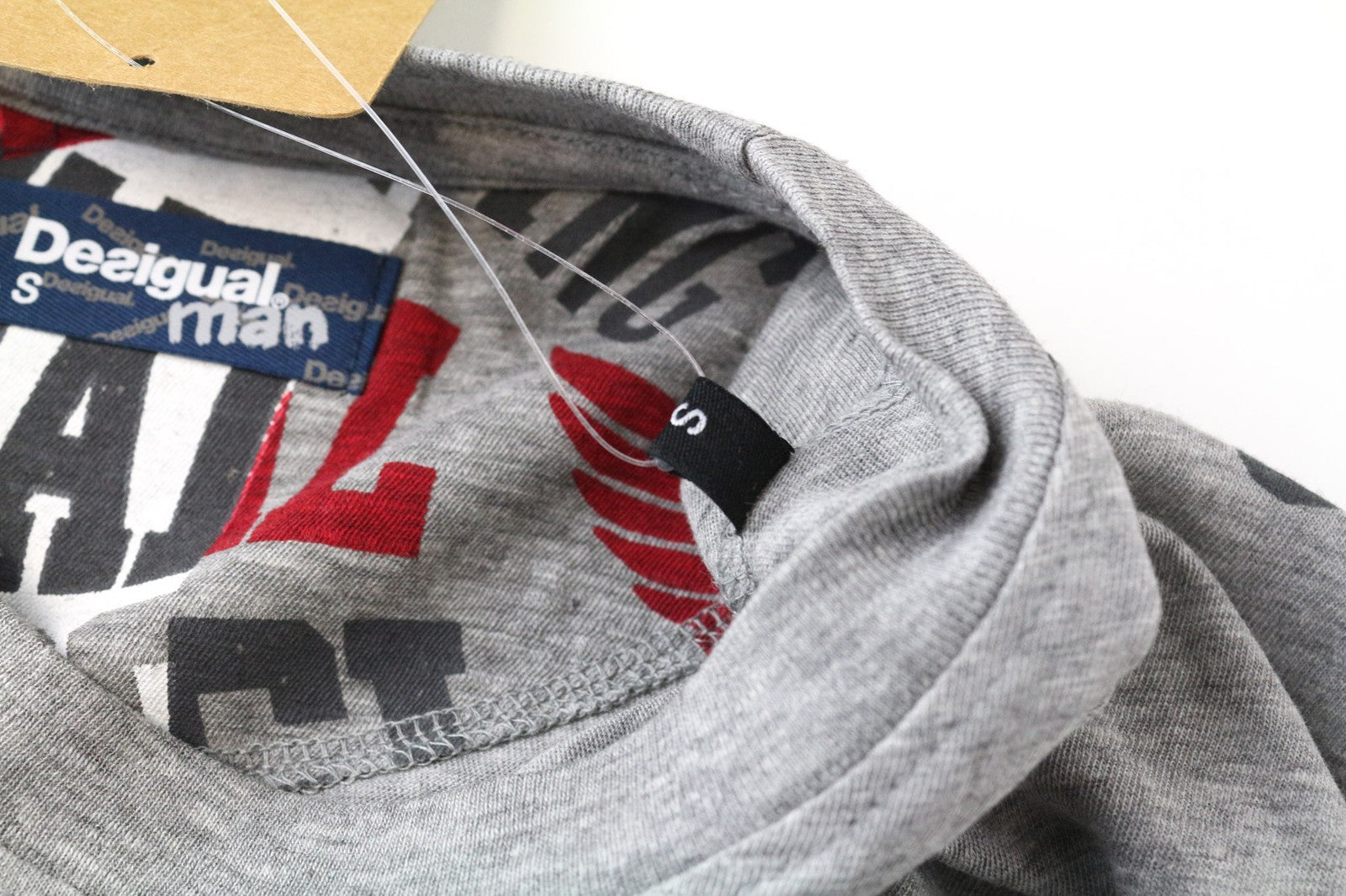 DESIGUAL Bitrio Men's T-Shirt S Grey Cotton Blend Pullover Logo Long Sleeved