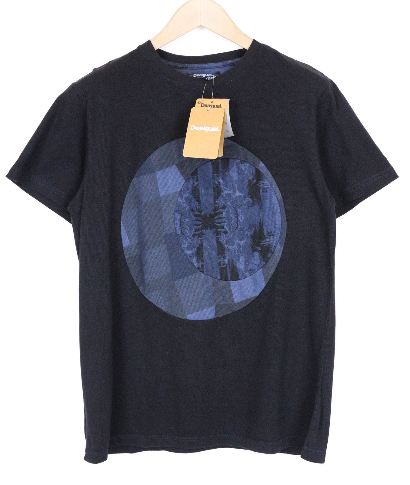 DESIGUAL Ystra Men's T-Shirt S Blue Stretch Cotton Pullover Logo Short Sleeve