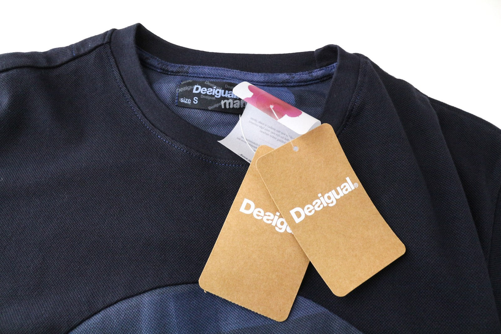 DESIGUAL Ystra Men's T-Shirt S Blue Stretch Cotton Pullover Logo Short Sleeve