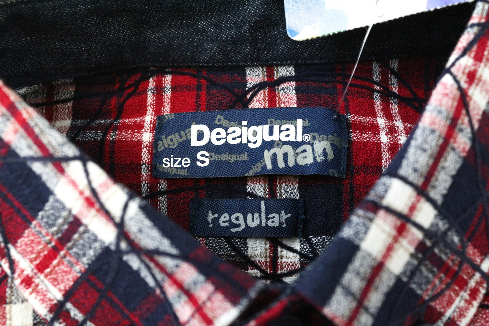 DESIGUAL Juli Men's Shirt S Red Cotton Checked Casual Long Sleeve Pocketed