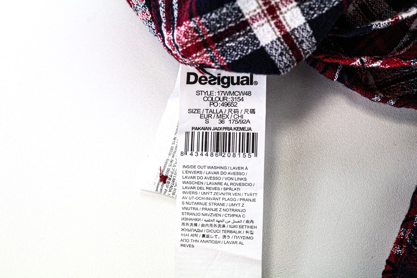 DESIGUAL Juli Men's Shirt S Red Cotton Checked Casual Long Sleeve Pocketed