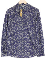 DESIGUAL David Men's Shirt S Slim Pattern Blue Pure Cotton Casual Long Sleeved