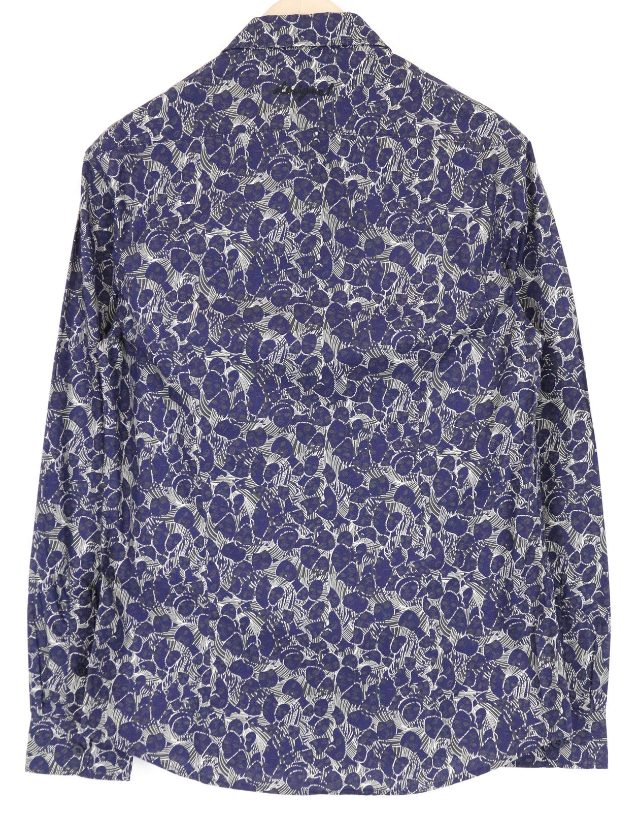 DESIGUAL David Men's Shirt S Slim Pattern Blue Pure Cotton Casual Long Sleeved