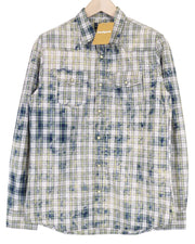 DESIGUAL Leo Men's Shirt S Slim Checked Green Blue Snaps Pure Cotton Pattern