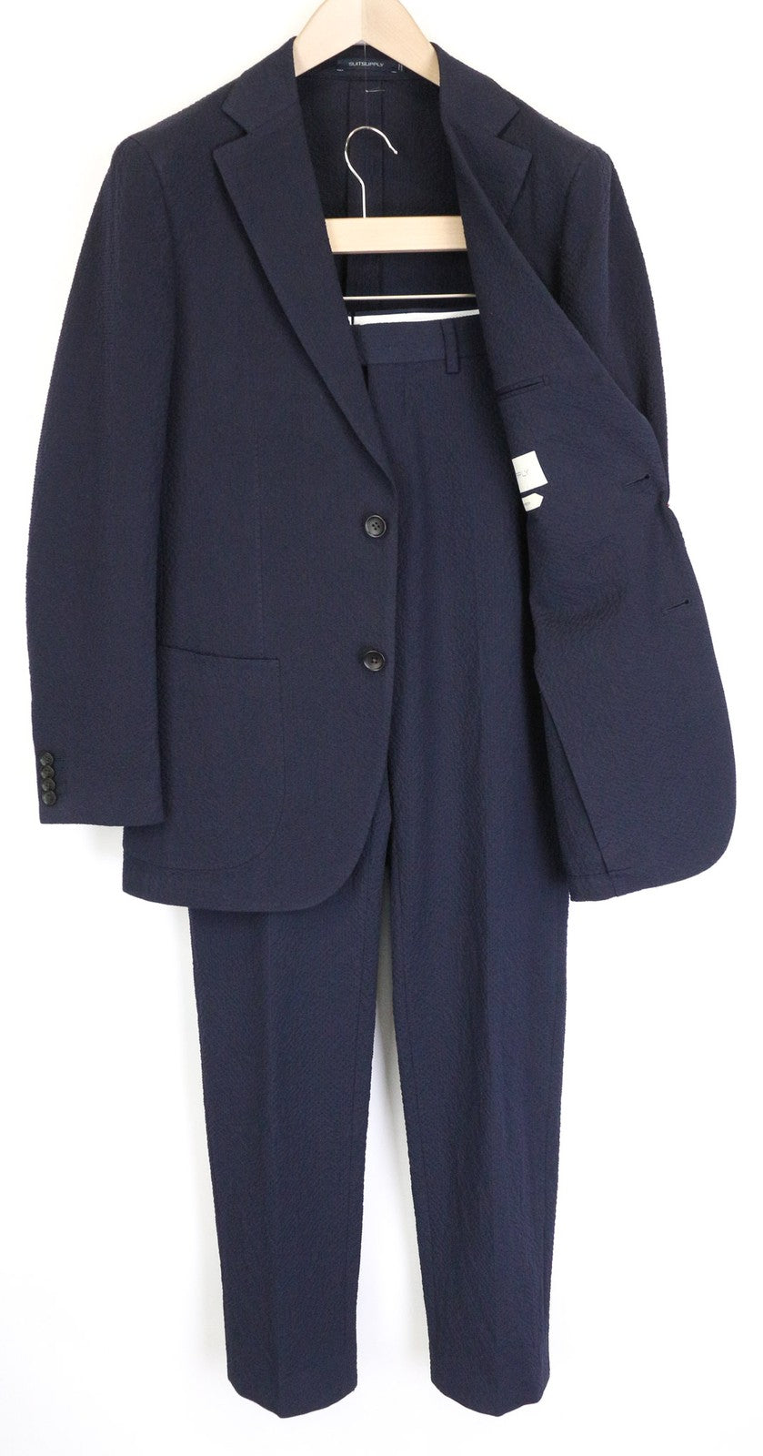 SUITSUPPLY Havana Men's Suit UK38R Blue Slim 2Pc Cotton Stretch Crinkle Unlined