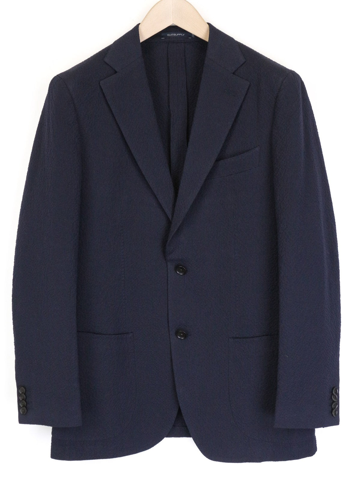 SUITSUPPLY Havana Men's Suit UK38R Blue Slim 2Pc Cotton Stretch Crinkle Unlined