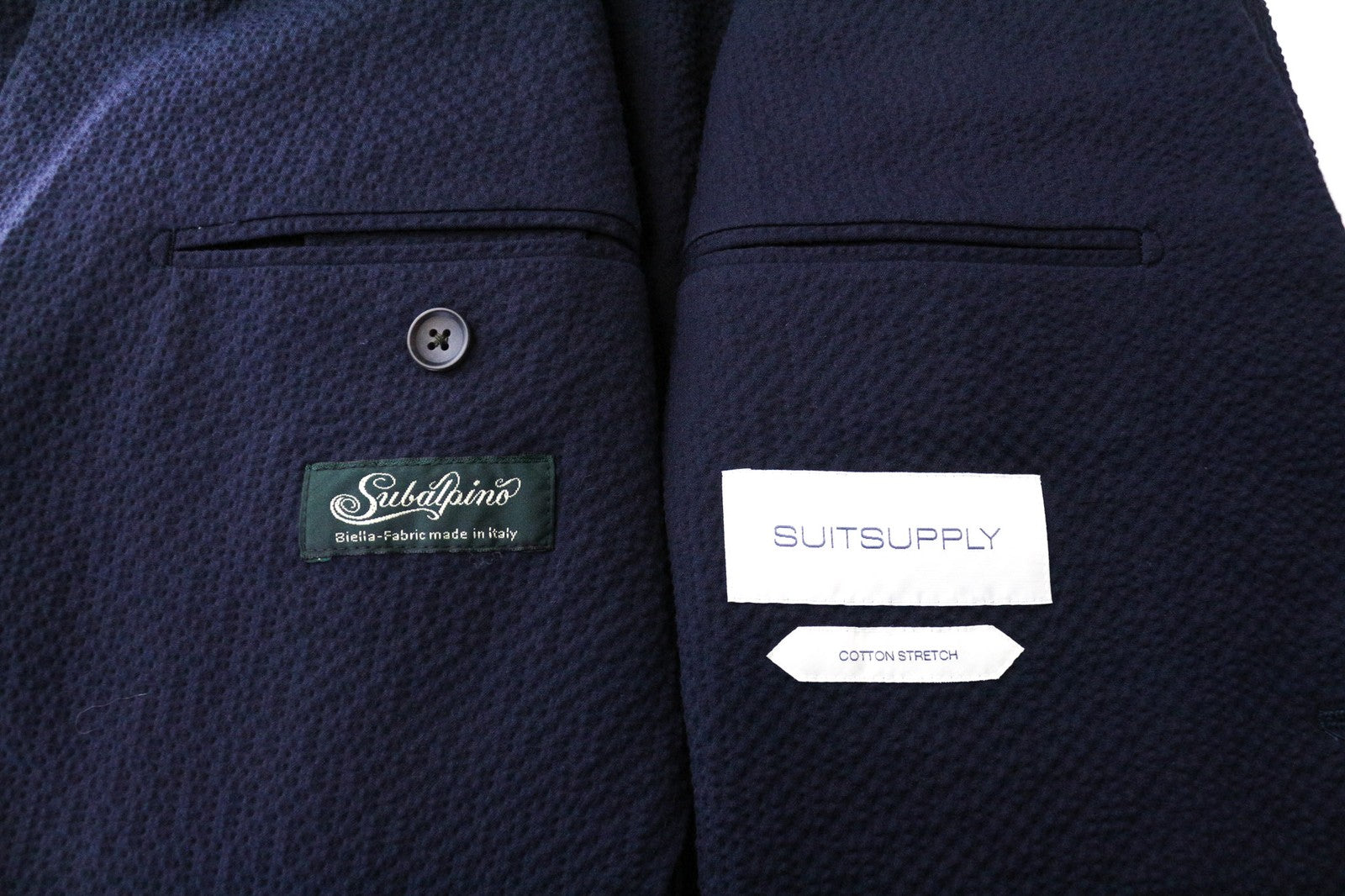 SUITSUPPLY Havana Men's Suit UK38R Blue Slim 2Pc Cotton Stretch Crinkle Unlined