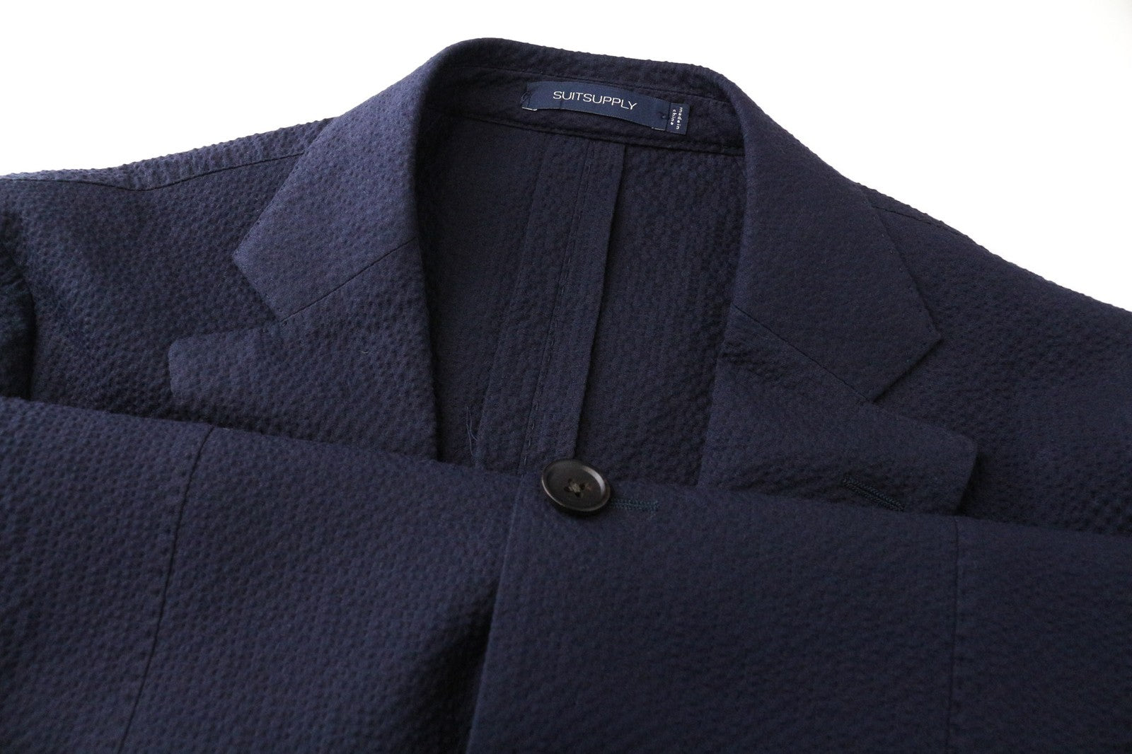 SUITSUPPLY Havana Men's Suit UK38R Blue Slim 2Pc Cotton Stretch Crinkle Unlined