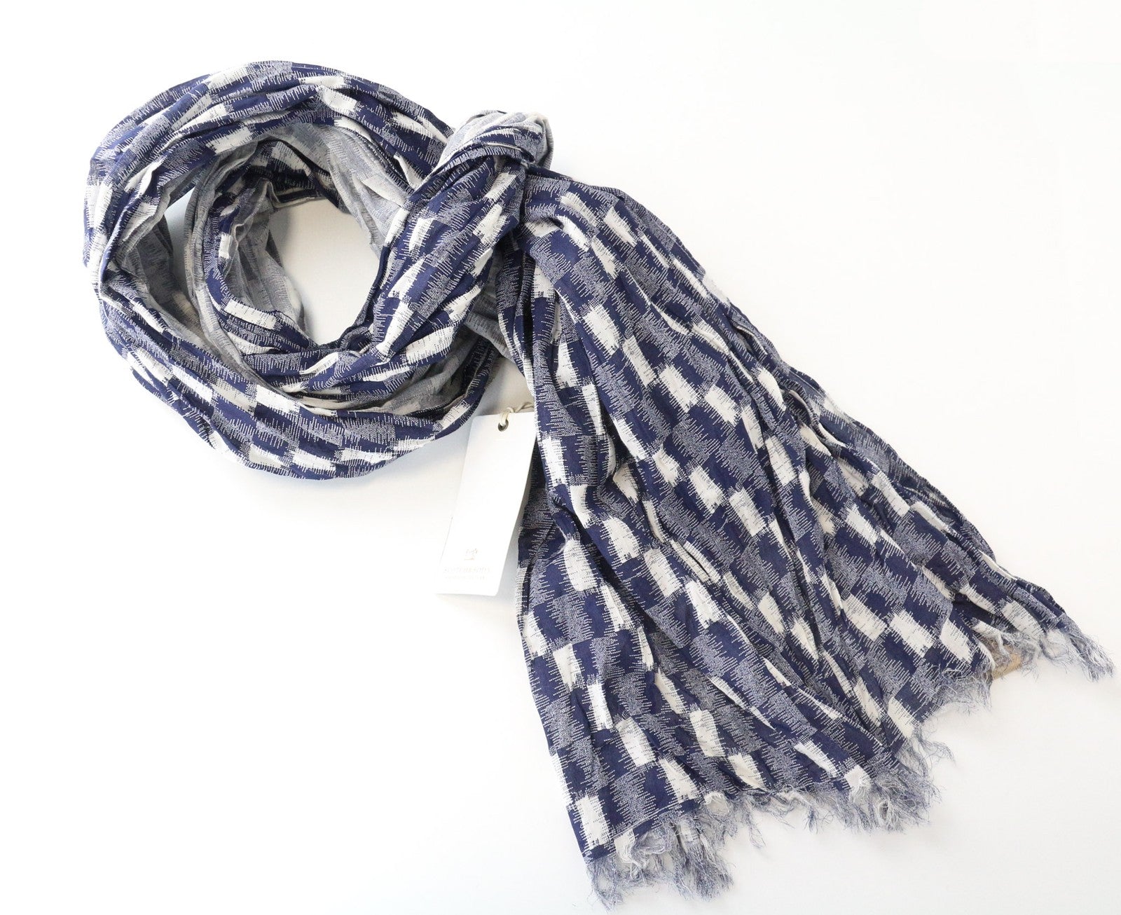 SCOTCH & SODA Men's Scarf One Size Navy Lightweight Knit Pattern Summer Casual