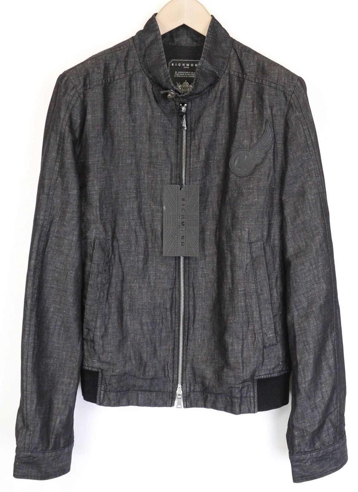 RICHMOND Men's Jacket IT48 Black High Neck Linen Cotton Blend Designer Style