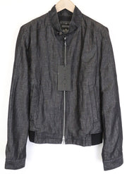 RICHMOND Men's Jacket IT48 Black High Neck Linen Cotton Blend Designer Style