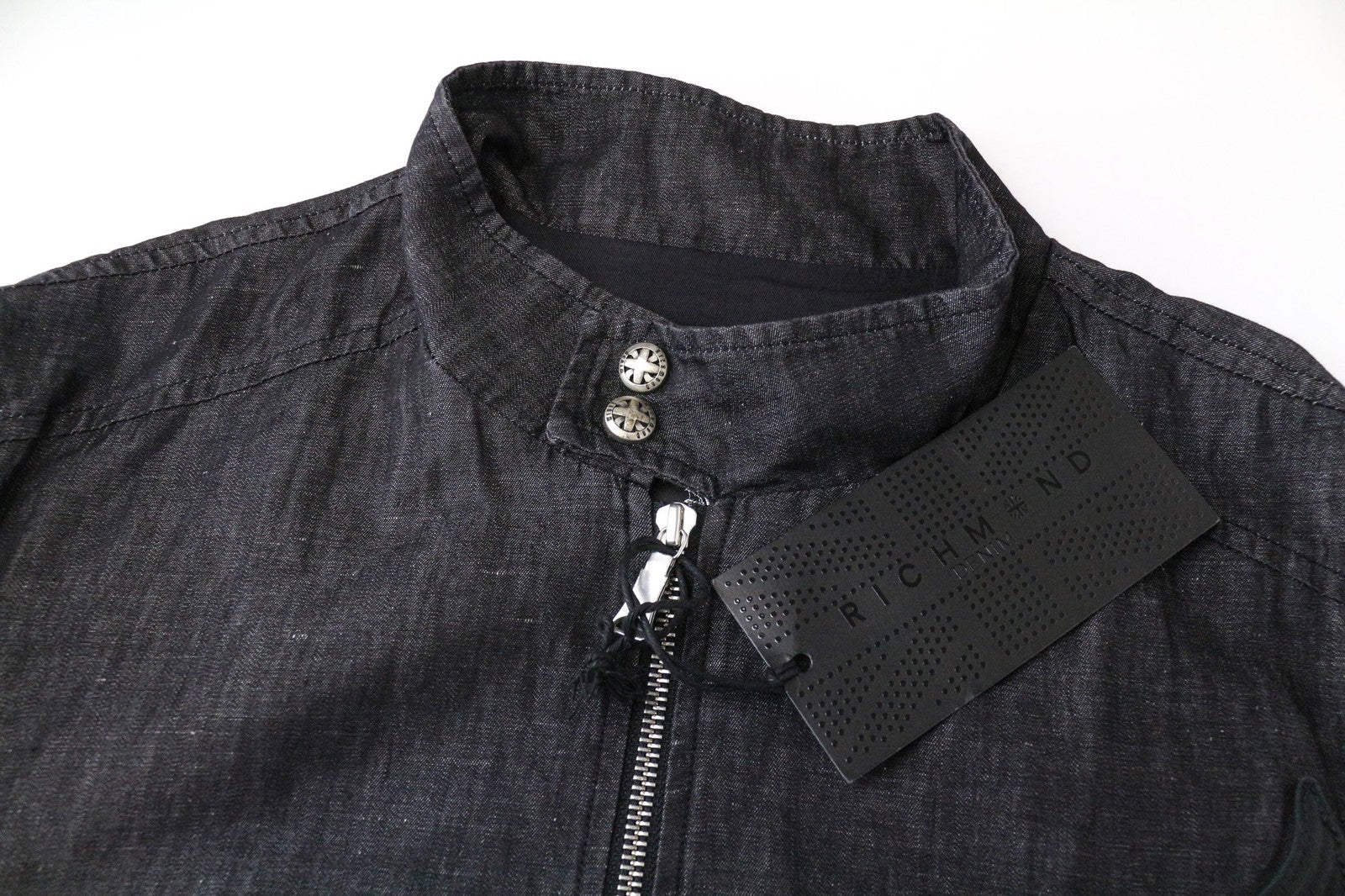 RICHMOND Men's Jacket IT48 Black High Neck Linen Cotton Blend Designer Style