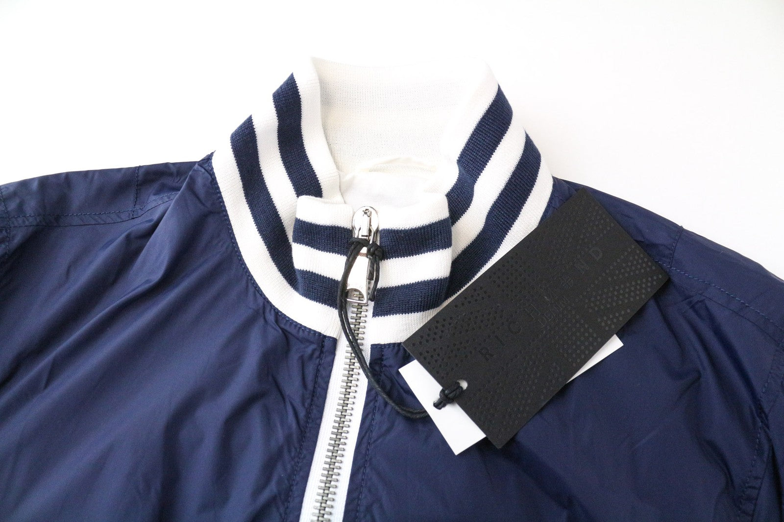 RICHMOND Men's Jacket IT46 Navy Blue Baseball Ribbed Lined Designer High Neck