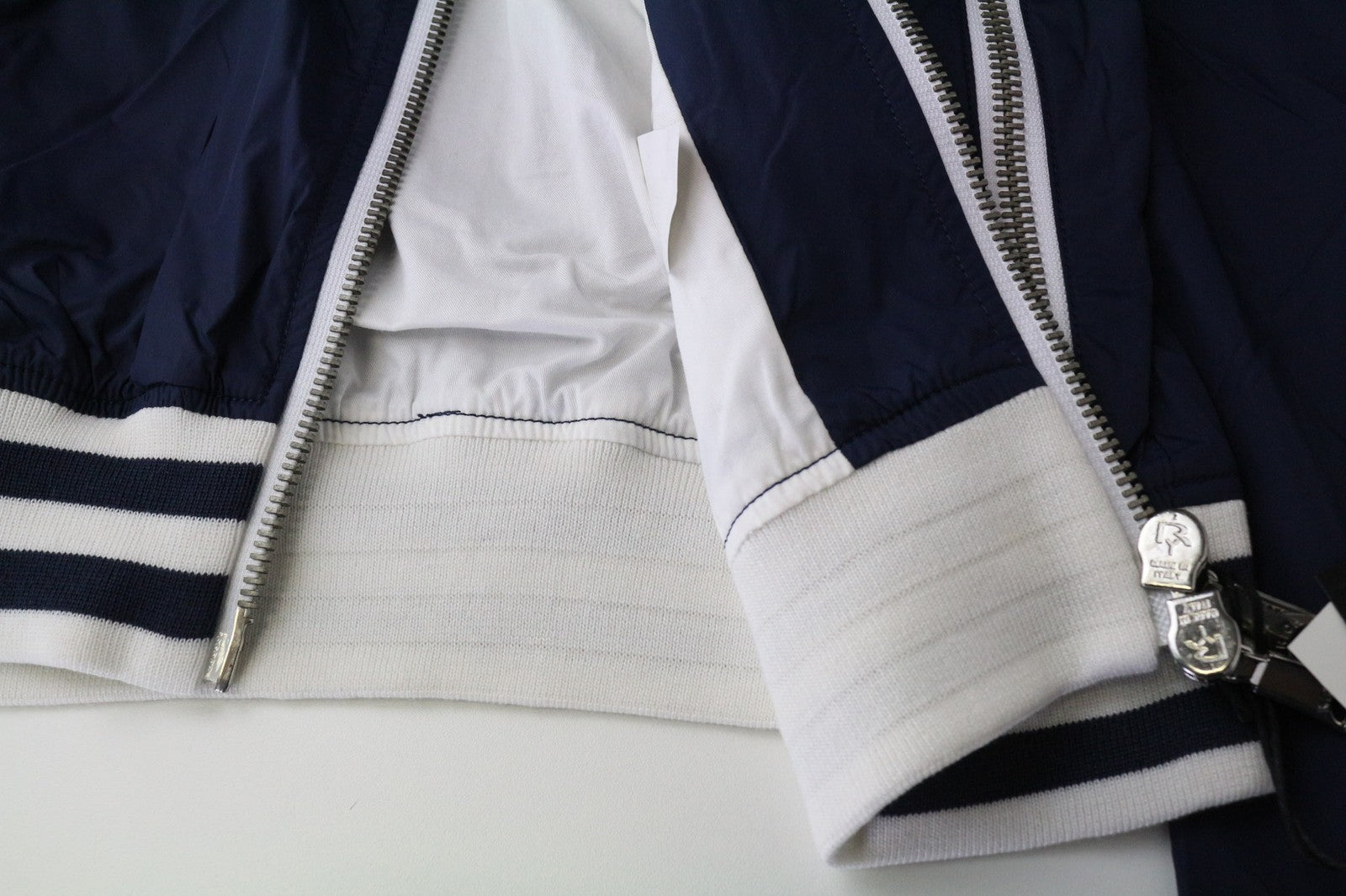 RICHMOND Men's Jacket IT46 Navy Blue Baseball Ribbed Lined Designer High Neck