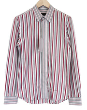 RICHMOND Men's Shirt IT48 Grey Striped Cotton Embroidered Logo Casual Button