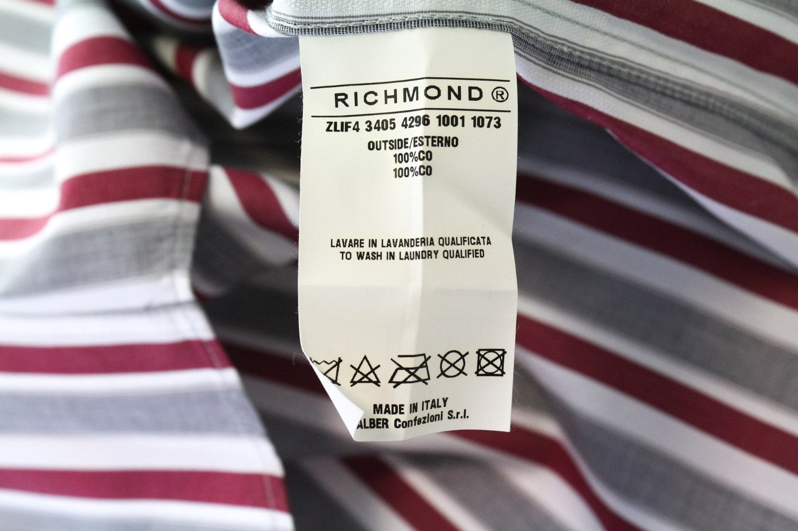 RICHMOND Men's Shirt IT48 Grey Striped Cotton Embroidered Logo Casual Button