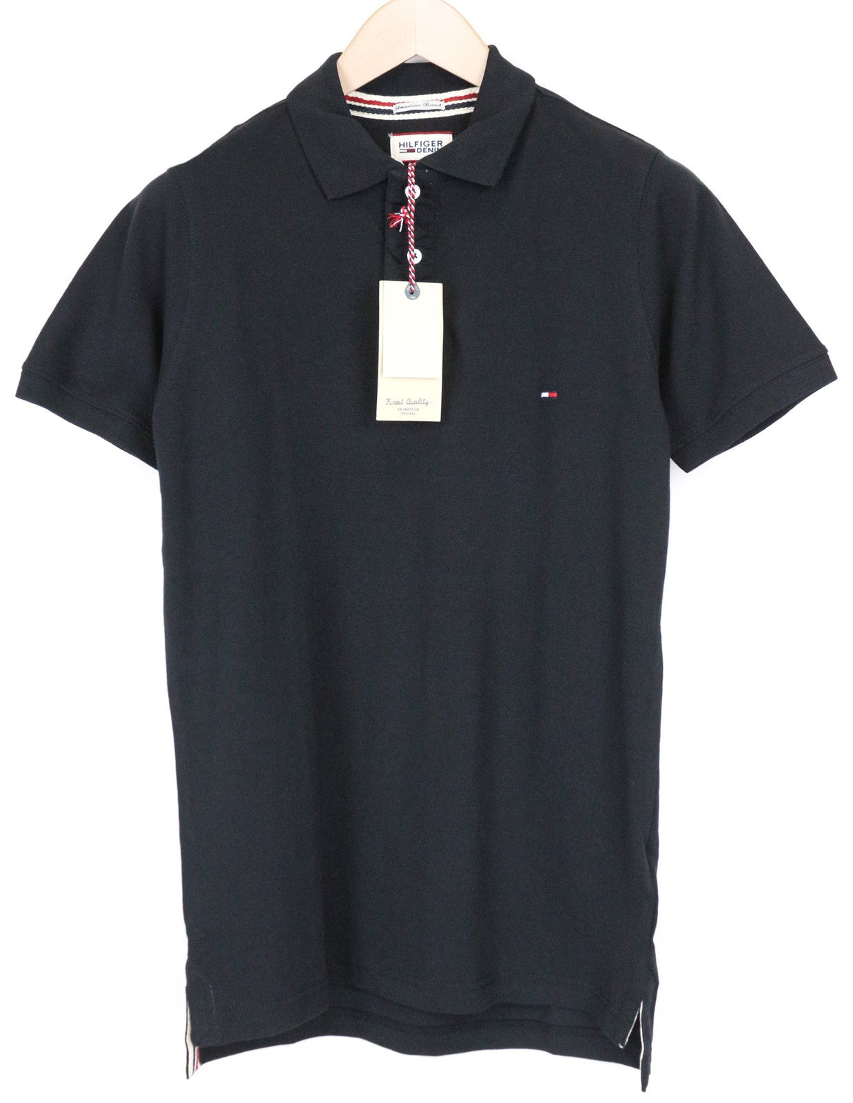 TOMMY HILFIGER DENIM Men's Polo T-Shirt L Black Logo Pure Cotton Short Sleeve