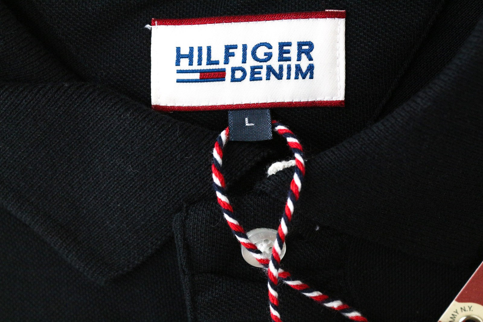 TOMMY HILFIGER DENIM Men's Polo T-Shirt L Black Logo Pure Cotton Short Sleeve