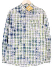 DESIGUAL Leo Men's Shirt S Slim Snaps Checked Pure Cotton Green Blue Pattern