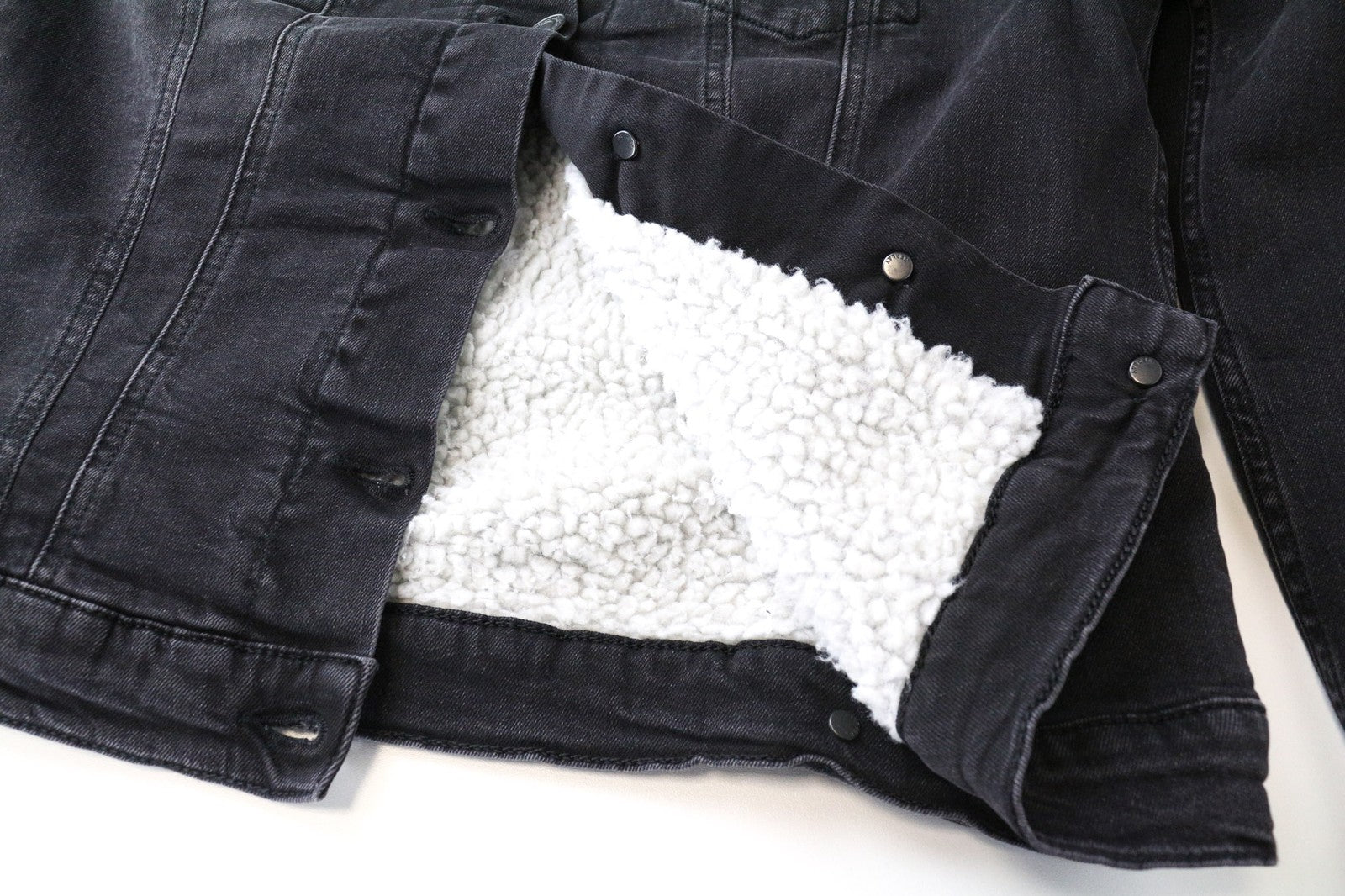 REPLAY Women's Jacket L Black Collared Washed Stretch Cotton Denim Lined Casual