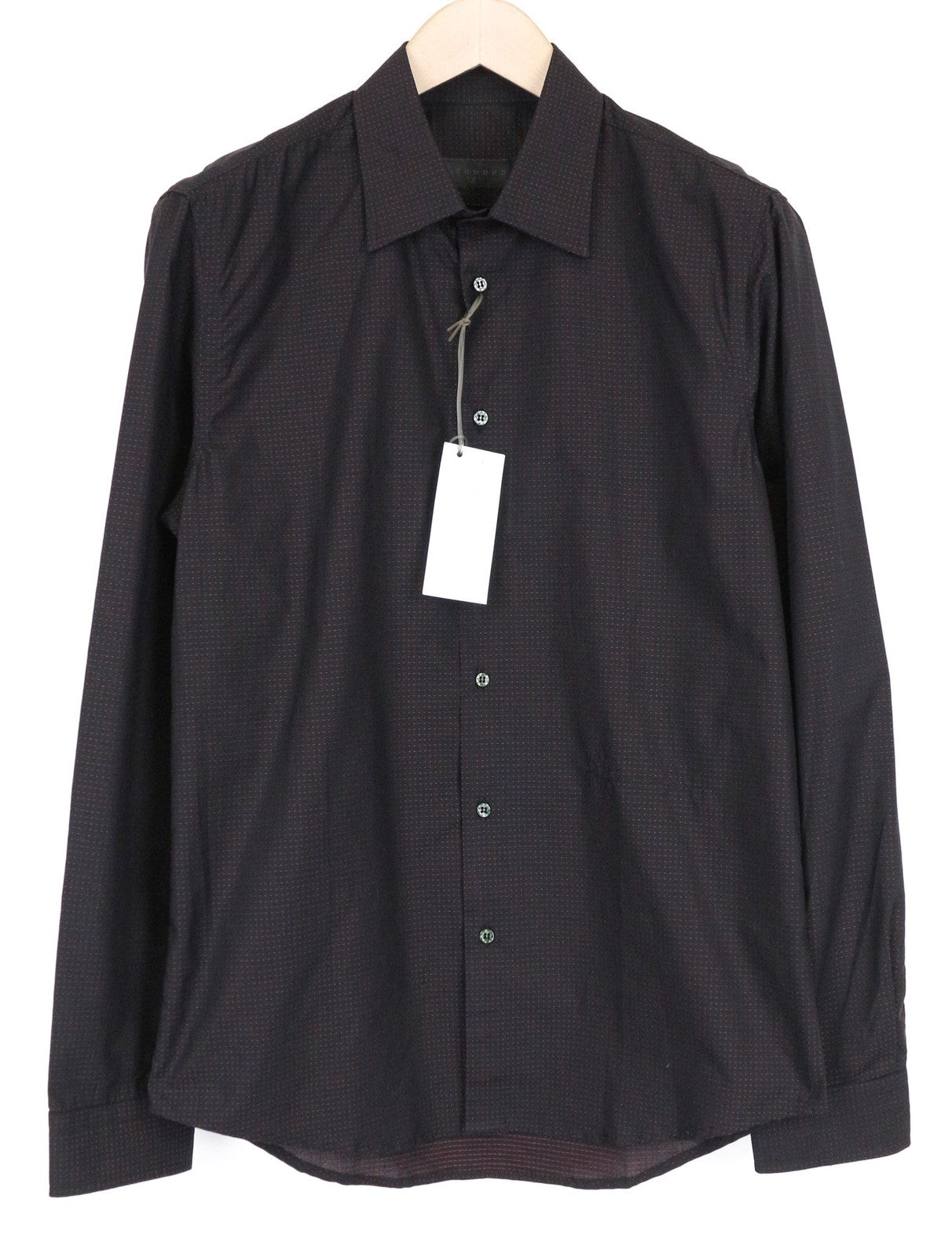 RICHMOND Men's Shirt 48 Navy Dark Pink Dot Pattern Long Sleeve Pure Cotton