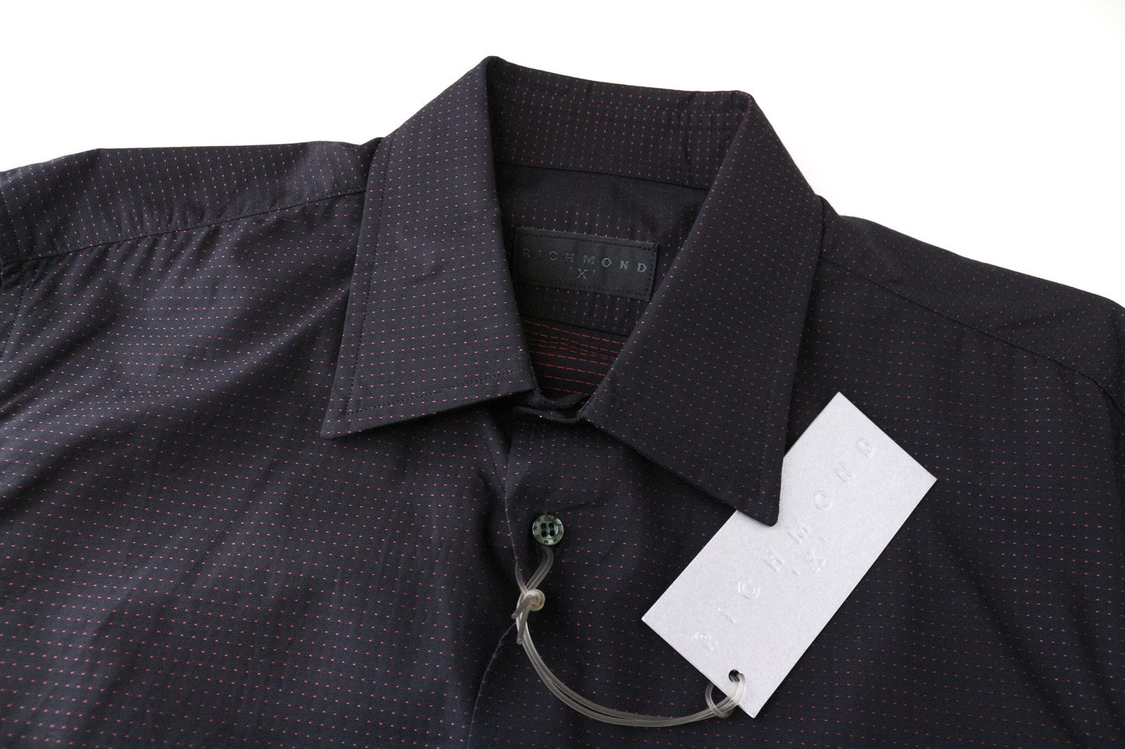 RICHMOND Men's Shirt 48 Navy Dark Pink Dot Pattern Long Sleeve Pure Cotton